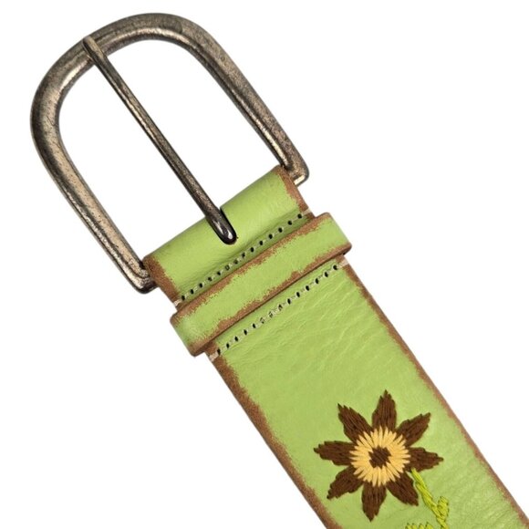 Linea Pelle Peace Embroidered Green Leather Belt Size Small LP050809 Women's - Picture 4 of 7